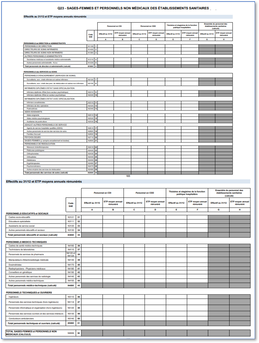 SAE 2018 Bordereau Q23 Sages-femmes et personnels non médicaux
